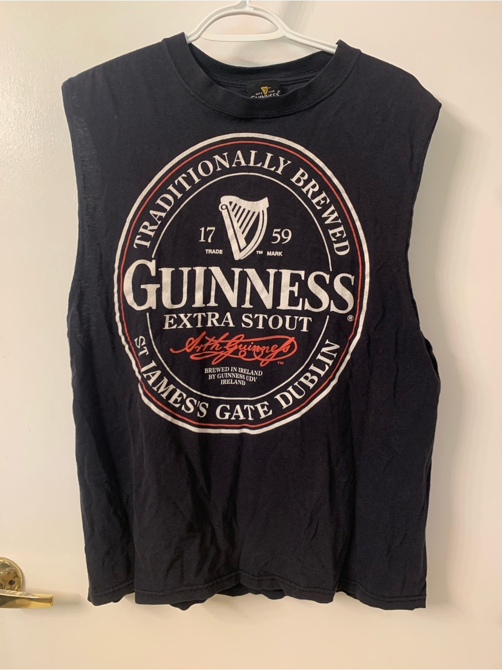 Guinness Black Sleeveless Tee with White and Red Logo